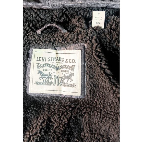 Levi’s Sherpa Lined Hooded Jacket Men’s S Gray Winter Coat Warm Zip Up Workwear - Picture 6 of 7